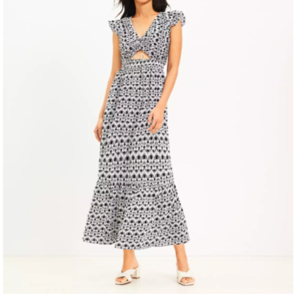 LOFT Beach Scroll Cutout Tiered Maxi Dress